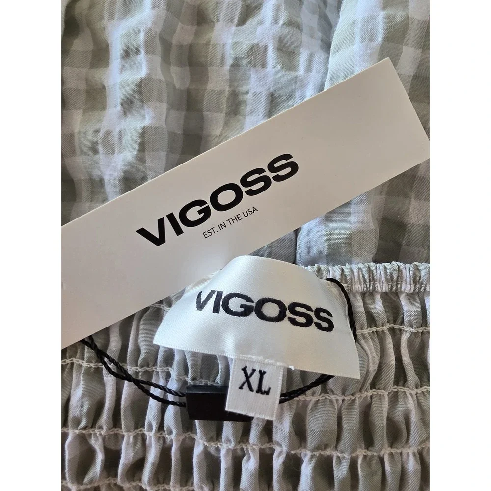 Vigoss Women's Sleeveless Top XL Green White Gingham Check Blouse New Tags - Picture 4 of 5